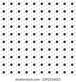 Square seamless background pattern from black milling disc symbols are different sizes and opacity. The pattern is evenly filled. Vector illustration on white background
