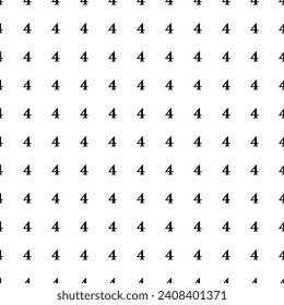 Square seamless background pattern from black number four symbols. The pattern is evenly filled. Vector illustration on white background