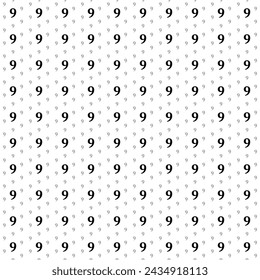 Square seamless background pattern from black number nine symbols are different sizes and opacity. The pattern is evenly filled. Vector illustration on white background