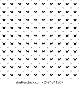 Square seamless background pattern from black butterfly symbols are different sizes and opacity. The pattern is evenly filled. Vector illustration on white background