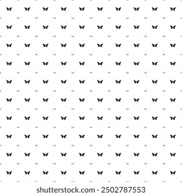 Square seamless background pattern from black butterfly symbols are different sizes and opacity. The pattern is evenly filled. Vector illustration on white background