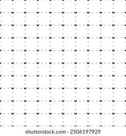Square seamless background pattern from black butterfly symbols are different sizes and opacity. The pattern is evenly filled. Vector illustration on white background