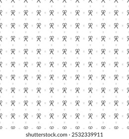 Square seamless background pattern from black crossed tennis rackets symbols are different sizes and opacity. The pattern is evenly filled. Vector illustration on white background