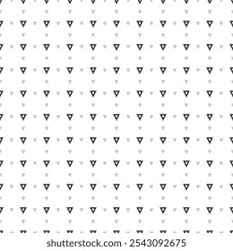 Square seamless background pattern from black give way signs are different sizes and opacity. The pattern is evenly filled. Vector illustration on white background