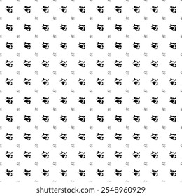 Square seamless background pattern from black raccoon head symbols are different sizes and opacity. The pattern is evenly filled. Vector illustration on white background