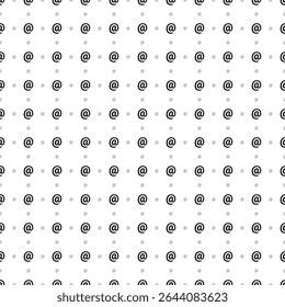O padrão de plano de fundo quadrado sem emenda dos símbolos em preto são de tamanhos e opacidade diferentes. O padrão é preenchido uniformemente. Ilustração vetorial sobre fundo branco