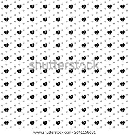 Square seamless background pattern from black two halves of a heart symbols are different sizes and opacity. The pattern is evenly filled. Vector illustration on white background
