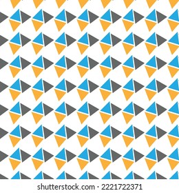 Square seamless background pattern from coloful triangle symbols are different sizes and opacity. The pattern is evenly filled. Vector illustration on white background