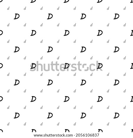 Square seamless background pattern from Font D shapes are different sizes and opacity. The pattern is evenly filled with small font d. Vector illustration on white background