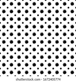 Square seamless background pattern from geometric shapes are different sizes. The pattern is evenly filled with big  black chamomile flowers. Vector illustration on white background
