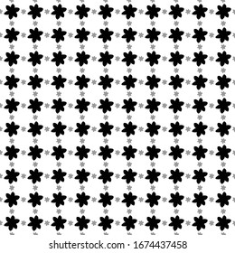 Square seamless background pattern from geometric shapes are different sizes and opacity. The pattern is evenly filled with black narcissus flowers. Vector illustration on white background