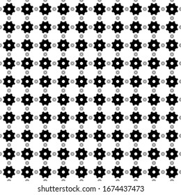 Square seamless background pattern from geometric shapes are different sizes and opacity. The pattern is evenly filled with black gear symbols. Vector illustration on white background