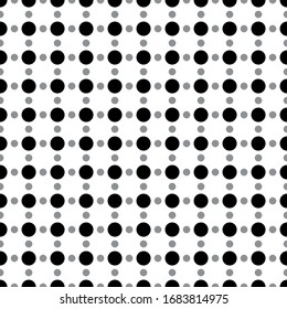 Square seamless background pattern from geometric shapes are different sizes and opacity. The pattern is evenly filled with black circles. Vector illustration on white background