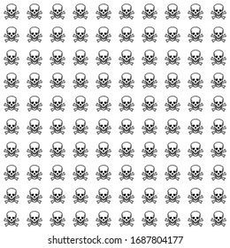 Square seamless background pattern from geometric shapes. The pattern is evenly filled with huges  black skulls. Vector illustration on white background