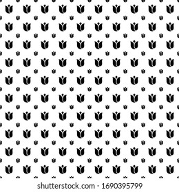 Square seamless background pattern from geometric shapes are different sizes. The pattern is evenly filled with big  black tulips. Vector illustration on white background