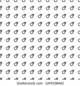 Square seamless background pattern from geometric shapes. The pattern is evenly filled with black mars symbols. Vector illustration on white background