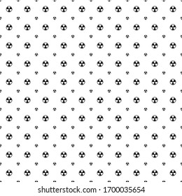 Square seamless background pattern from geometric shapes are different sizes. The pattern is evenly filled with  black radiation symbols. Vector illustration on white background