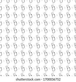 Square seamless background pattern from geometric shapes are different sizes and opacity. The pattern is evenly filled with black stethoscope symbols. Vector illustration on white background