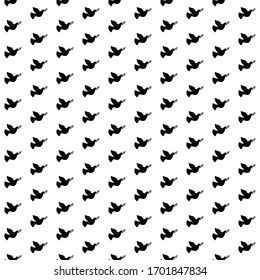 Square seamless background pattern from geometric shapes. The pattern is evenly filled with black dove of peace symbols. Vector illustration on white background