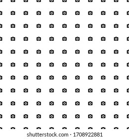 Square seamless background pattern from geometric shapes. The pattern is evenly filled with black photo camera symbols. Vector illustration on white background