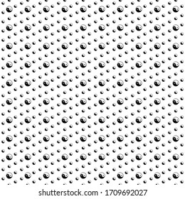Square seamless background pattern from geometric shapes are different sizes. The pattern is evenly filled with  black yin yang symbols. Vector illustration on white background