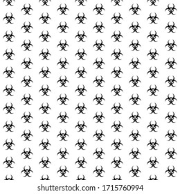 Square seamless background pattern from geometric shapes. The pattern is evenly filled with huge  black biohazard symbols. Vector illustration on white background
