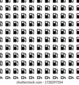 Square seamless background pattern from geometric shapes. The pattern is evenly filled with black gas station symbols. Vector illustration on white background