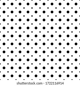 Square seamless background pattern from geometric shapes are different sizes. The pattern is evenly filled with  black circles. Vector illustration on white background