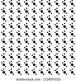 Square seamless background pattern from geometric shapes are different sizes. The pattern is evenly filled with  black circles. Vector illustration on white background