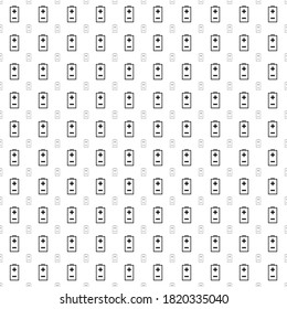 Square seamless background pattern from geometric shapes are different sizes and opacity. The pattern is evenly filled with black battery symbols. Vector illustration on white background