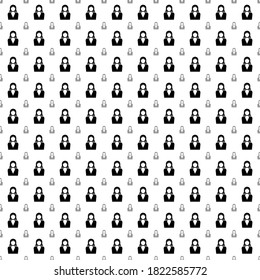 Square seamless background pattern from geometric shapes are different sizes and opacity. The pattern is evenly filled with black business woman symbols. Vector illustration on white background