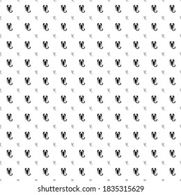 Square seamless background pattern from geometric shapes are different sizes and opacity. The pattern is evenly filled with black scorpio symbols. Vector illustration on white background