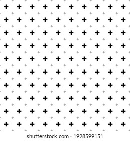Square seamless background pattern from geometric shapes are different sizes and opacity. The pattern is evenly filled with black plus symbols. Vector illustration on white background