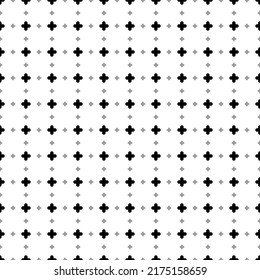 Square seamless background pattern from geometric shapes are different sizes and opacity. The pattern is evenly filled with black quatrefoil symbols. Vector illustration on white background
