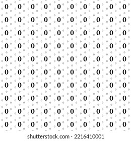 Square seamless background pattern from geometric shapes are different sizes and opacity. The pattern is evenly filled with black number zero symbols. Vector illustration on white background