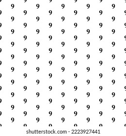 Square seamless background pattern from geometric shapes. The pattern is evenly filled with black number nine symbols. Vector illustration on white background