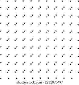 Square seamless background pattern from geometric shapes. The pattern is evenly filled with big black frog tracks symbols. Vector illustration on white background