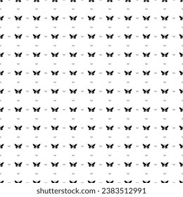 Square seamless background pattern from geometric shapes are different sizes and opacity. The pattern is evenly filled with big black butterfly symbols. Vector illustration on white background