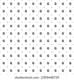 Square seamless background pattern from geometric shapes are different sizes and opacity. The pattern is evenly filled with big black capital letter G symbols. Vector illustration on white background