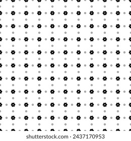 Square seamless background pattern from geometric shapes are different sizes and opacity. The pattern is evenly filled with black milling disc symbols. Vector illustration on white background