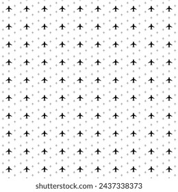 Square seamless background pattern from geometric shapes are different sizes and opacity. The pattern is evenly filled with black airplane symbols. Vector illustration on white background