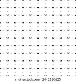 Square seamless background pattern from geometric shapes are different sizes and opacity. The pattern is evenly filled with black butterfly symbols. Vector illustration on white background