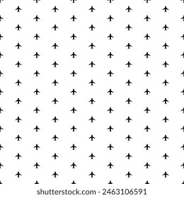 Square seamless background pattern from geometric shapes. The pattern is evenly filled with black airplane symbols. Vector illustration on white background