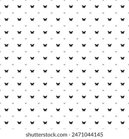 Square seamless background pattern from geometric shapes are different sizes and opacity. The pattern is evenly filled with black butterfly symbols. Vector illustration on white background