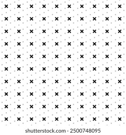 Square seamless background pattern from geometric shapes are different sizes and opacity. The pattern is evenly filled with big black multiplication symbols. Vector illustration on white background
