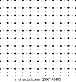 Quadratische nahtlose Hintergrundmuster aus geometrischen Formen sind verschiedene Größen und Opazität. Das Muster ist gleichmäßig mit schwarzen Ahornblatt-Symbolen gefüllt. Vektorgrafik auf weißem Hintergrund