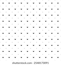 Square seamless background pattern from geometric shapes are different sizes and opacity. The pattern is evenly filled with small black butterfly symbols. Vector illustration on white background