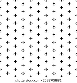 Square seamless background pattern from geometric shapes. The pattern is evenly filled with big black airplane symbols. Vector illustration on white background