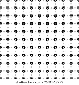 Square seamless background pattern from geometric shapes are different sizes and opacity. The pattern is evenly filled with big black bear head symbols. Vector illustration on white background