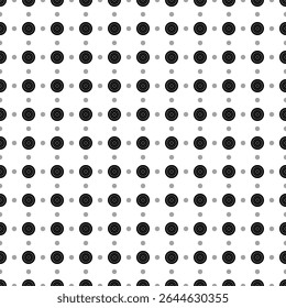 O padrão de plano de fundo quadrado sem emenda das formas geométricas tem tamanhos e opacidade diferentes. O padrão é igualmente preenchido com grandes símbolos de jogo de xadrez preto. Ilustração vetorial sobre fundo branco